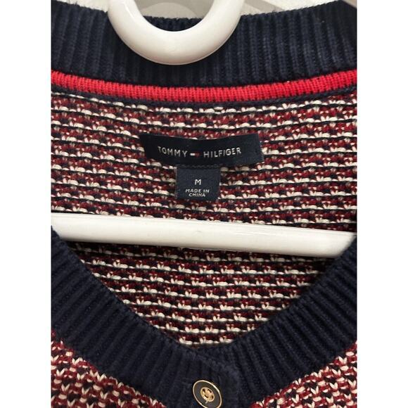 Tommy Hilfiger Classic Cardigan Medium Red White Blue USA‎ Nautical Preppy Cozy - Picture 2 of 5